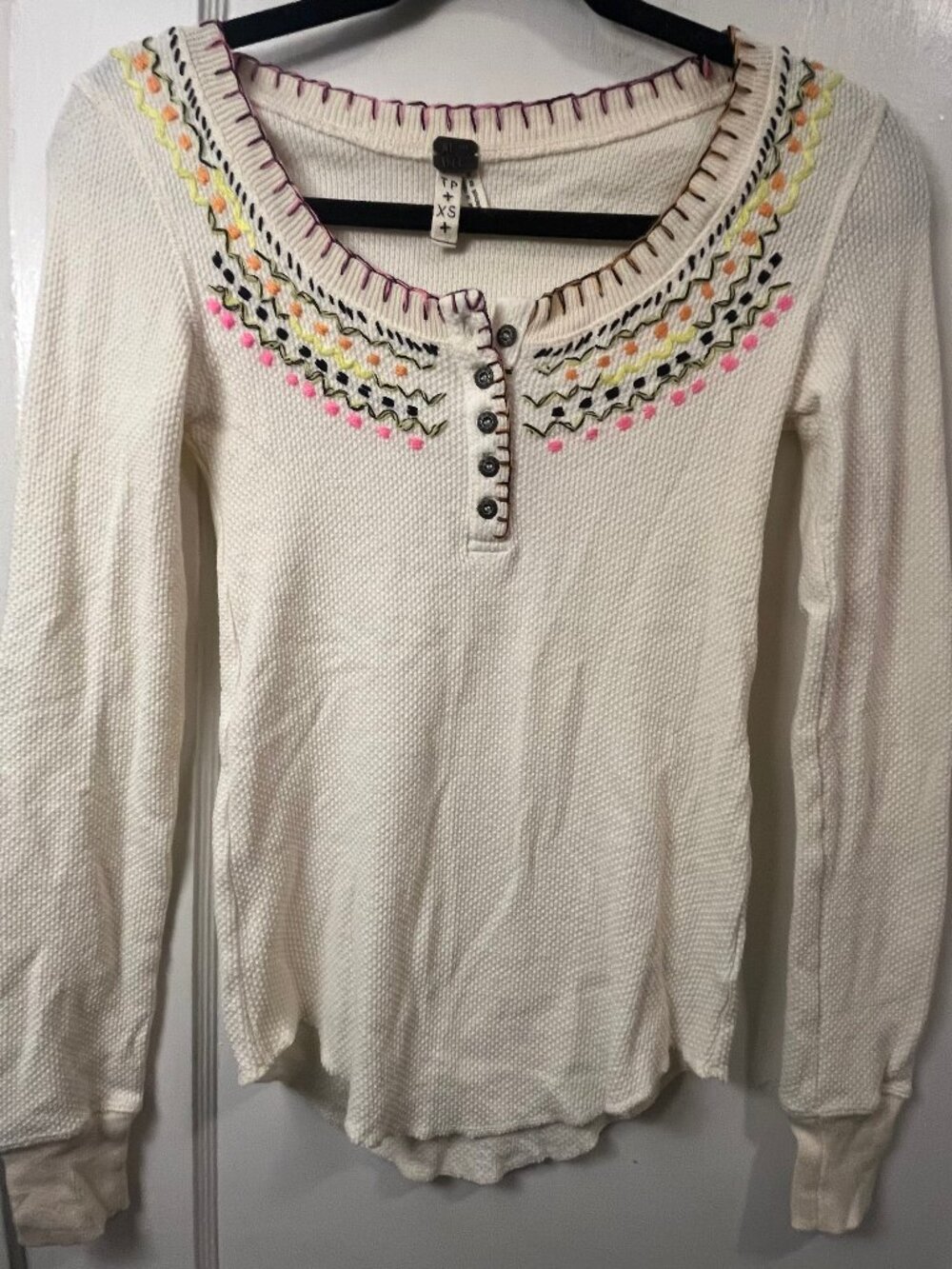 We The Free Free People Rainbow Western Stitch Waffle Henley Thermal - Size XS